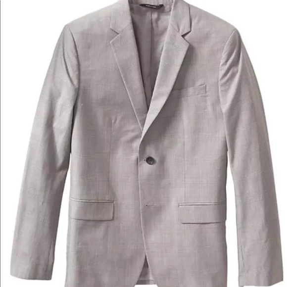 Tailored slim fit grey cotton plaid blazer jacket